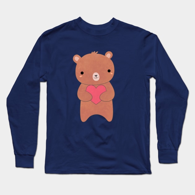 Kawaii Brown Bear T-Shirt Long Sleeve T-Shirt by happinessinatee